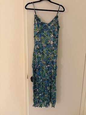 Elliatt Blue Green Floral ruffle dress